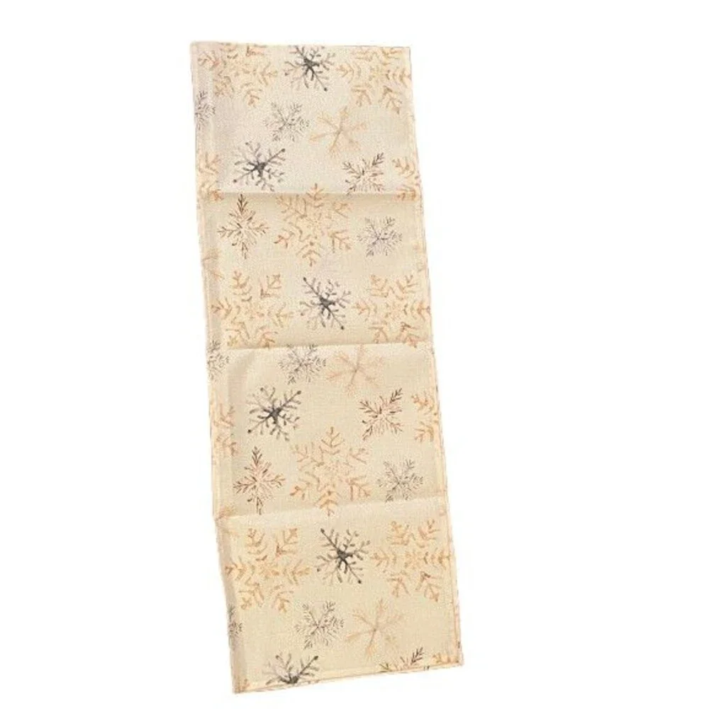 Table Runner 13x72in Woven Polyester Off White Snowflakes